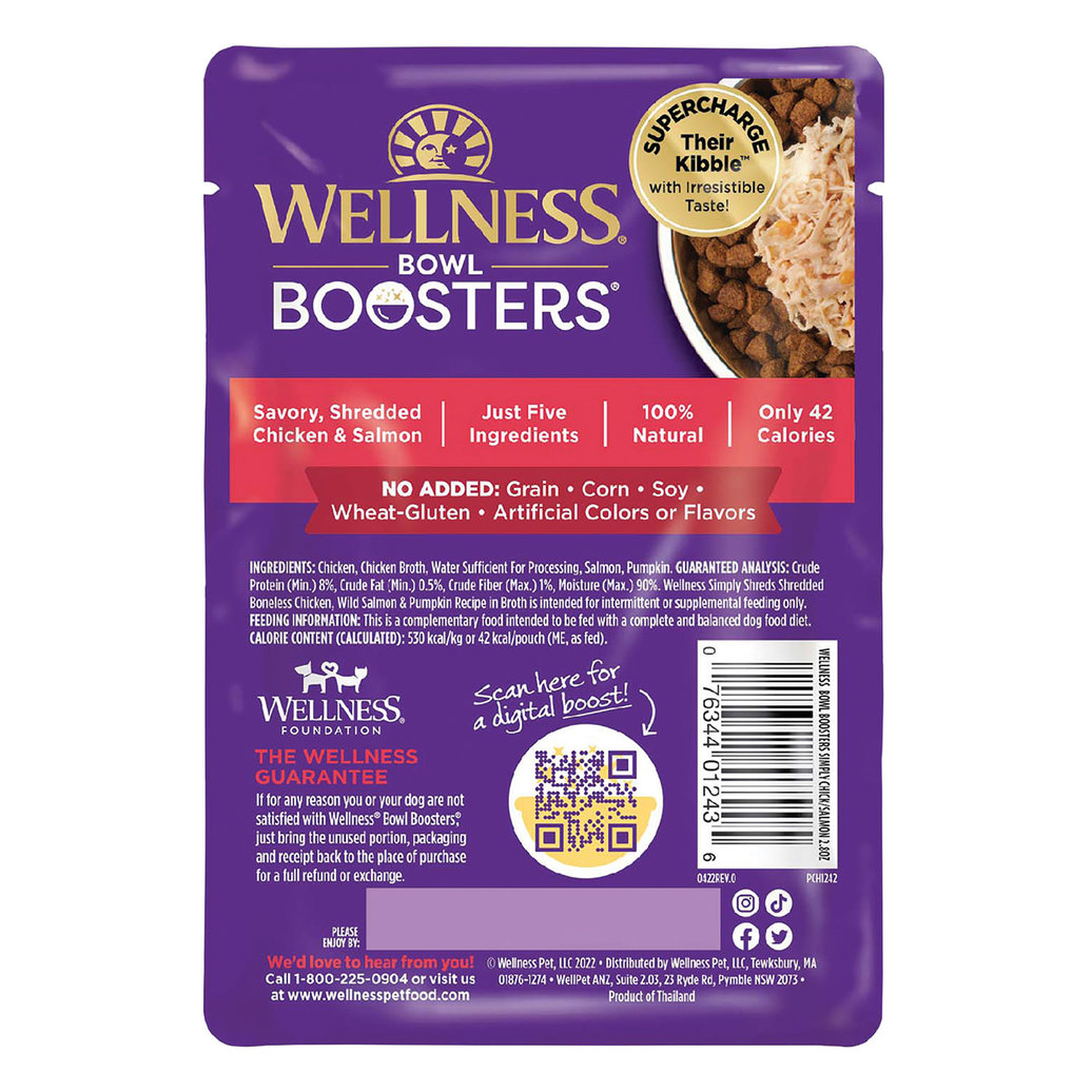 View larger image of Wellness, Bowl Boosters Simply Shreds GF Shredded Boneless Chicken, Wild Salmon & Pumpkin - 79 g - W
