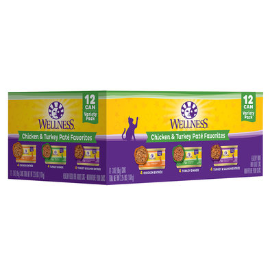 Wellness, Can, Feline Adult - Complete Health - Chicken & Turkey Pate Favories - Variety Pack - 12 x