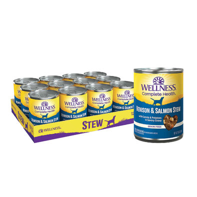 Canned Dog Food, Chunks & Gravy, Venison & Salmon Stew with Carrots & Potatoes - 12.5 oz