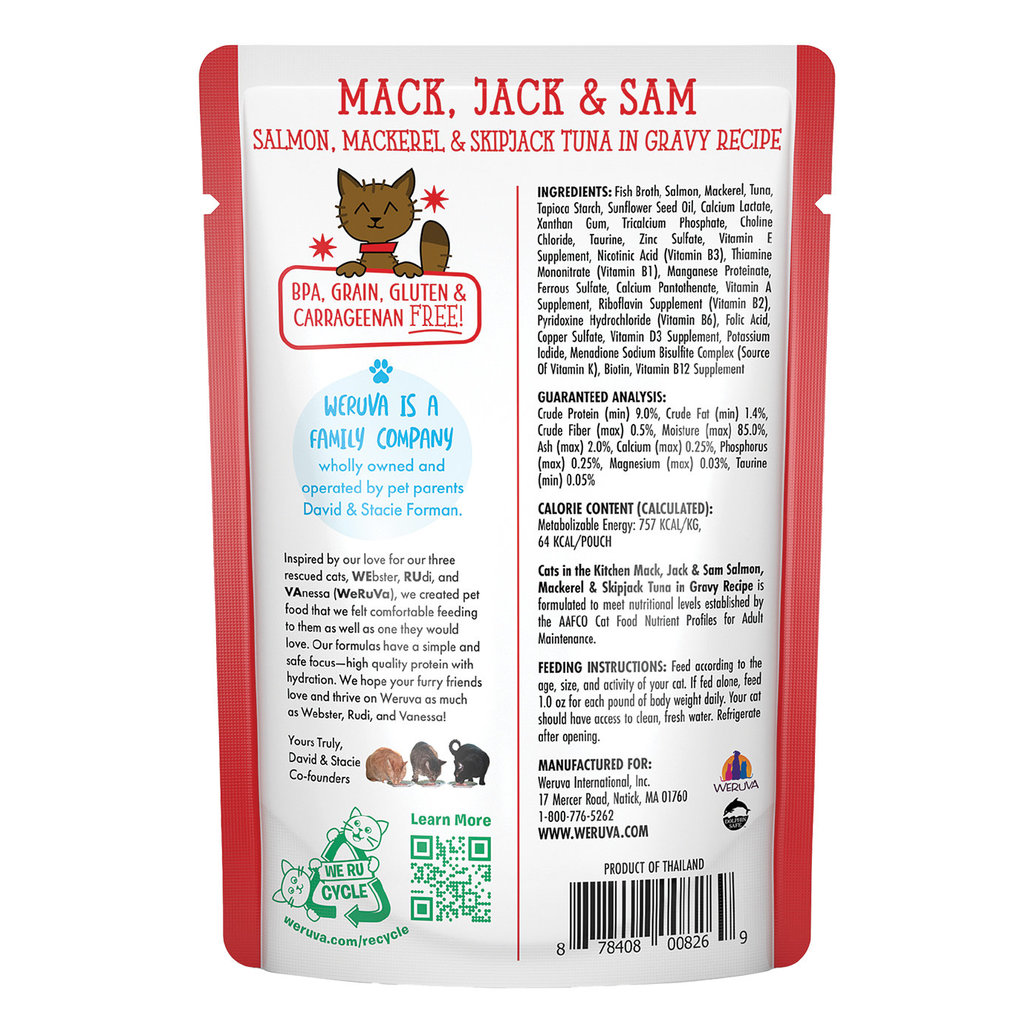 View larger image of Weruva, Pouch, Feline Adult - Mack, Jack & Sam - 85 g - Shreds - Wet Cat Food