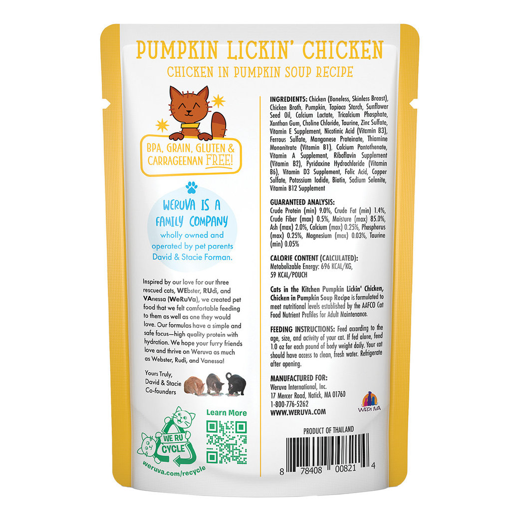View larger image of Weruva, Pouch, Feline Adult - Pumpkin Lickin Chicken - 85 g - Shreds - Wet Cat Food